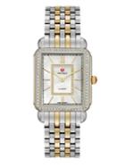Michele Watches Deco Ii Diamond, Mother-of-pearl, 18k Goldplated & Stainless Steel Bracelet Watch