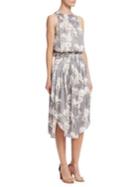 Halston Heritage Roundneck Printed Ruched Maxi Dress