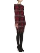 Balmain Tweed Knit Fringed Plaid Dress