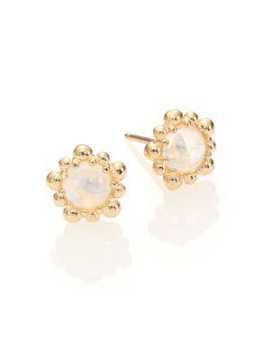 Anzie Dew Drop Moonstone & 14k Yellow Gold Stud Earrings