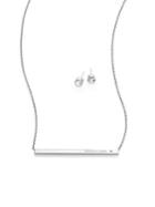 Michael Kors Logo Bar Pendant Necklace & Stud Earrings Set/silvertone