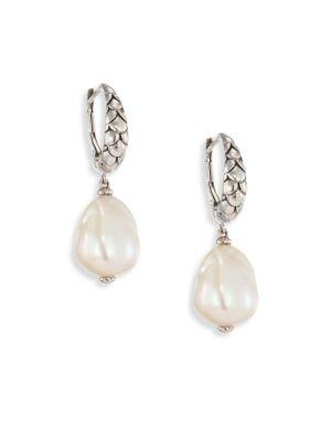 John Hardy Legends Naga 11mm White Baroque Pearl & Sterling Silver Dangle Drop Earrings