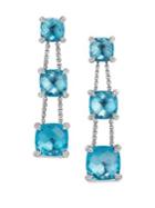 David Yurman Chatelaine Blue Topaz & Diamonds Linear Chain Earrings