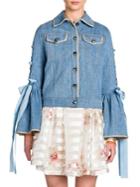 Fendi Lace-up Bell Sleeve Wool & Silk Denim Jacket