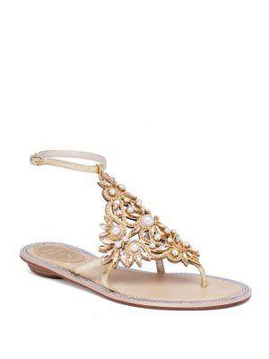 Rene Caovilla Embellished Metallic Snakeskin Sandals