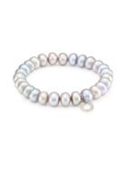 Sydney Evan Medium Diamond, Faux Pearl & 14k White Gold Beaded Horseshoe Bracelet