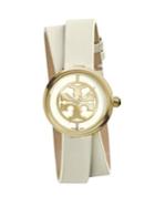 Tory Burch Reva Goldtone Stainless Steel & Leather Double-wrap Strap Watch