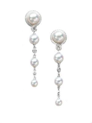 Mikimoto Petite Soleil 4mm-7mm White Cultured Akoya Pearl, Diamond & 18k White Gold Drop Earrings