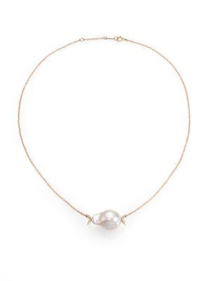 Mizuki Sea Of Beauty 12mm White Baroque Pearl, Diamond & 14k Yellow Gold Necklace