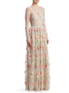 Ml Monique Lhuillier Long-sleeve Floral Mesh Floor-length Gown