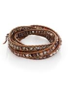 Chan Luu Abalone, Labradorite, Crystal & Leather Beaded Wrap Bracelet