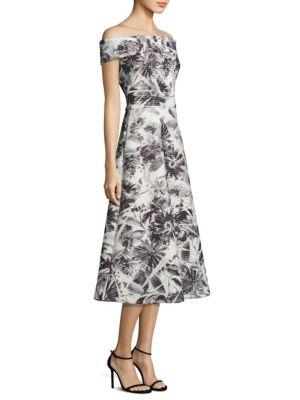 Theia Floral Printed Off-the-shoulder Tea Dress