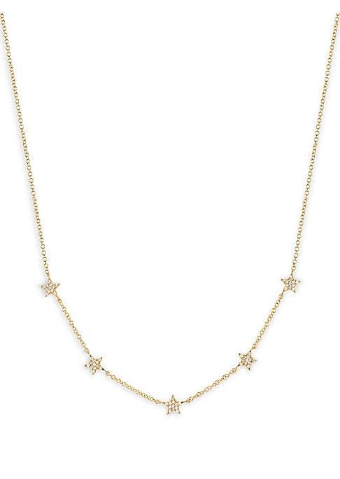 Ef Collection 14k Yellow Gold Five Mini Star Diamond Necklace