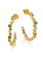 Gurhan Pointelle Diamond, Multi-stone & 24k Yellow Gold Hoop Earrings/1