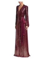 Jenny Packham Long Sleeve Silk Chiffon Sequin Gown
