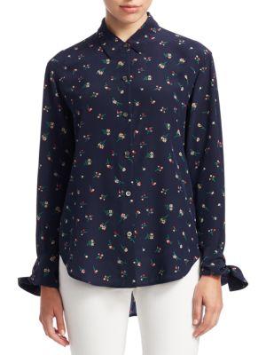 Theory Tie Cuff Floral Button-up