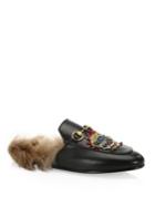 Gucci Princetown Fur & Leather Mules With Dragon