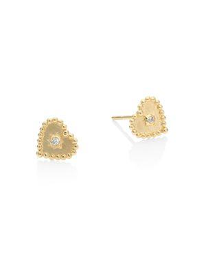 Anzie Dew Drop Diamond Heart Stud Earrings