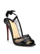 Christian Louboutin Hot Spring Patent Leather & Lace Peep Toe Pumps