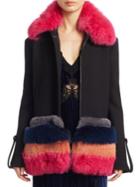Tanya Taylor Poppy Colorblock Fur & Wool Coat