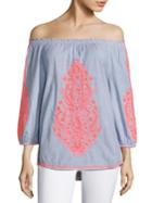 Christophe Sauvat Cai Cai Embroidered Off-the-shoulder Top