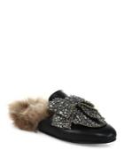 Gucci Princetown Jeweled Leather & Fur Loafer Slides