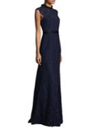 Shoshanna Cap Sleeve High Neck Lace Gown