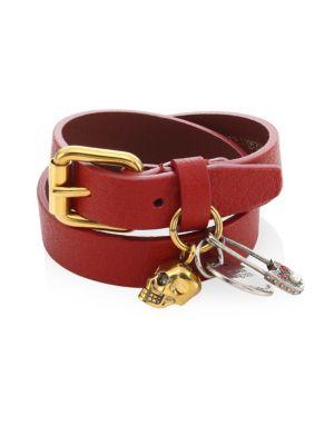 Alexander Mcqueen Safety Pin Double-wrap Leather Bracelet