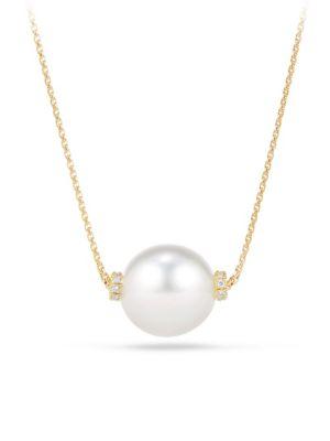 David Yurman Solari 12mm White Pearl Necklace With Diamonds In 18k Gold
