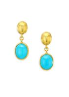 Gurhan Amulet Hue Turquoise, Oval Cabochon & 24k Yellow Gold Drop Earrings