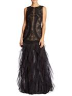 Bcbgmaxazria V-back Lace & Tulle Gown