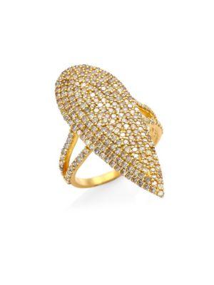 Bavna 18k Gold & Diamond Pave Teardrop Ring
