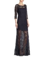 Kay Unger Quarter-sleeve Lace Sheer Gown
