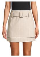 Maje Tiered Check Belted A-line Skirt