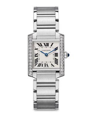 Cartier Medium Tank Francaise De Cartier Diamond & Stainless Steel Bracelet Watch