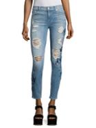 7 For All Mankind Embroidered Skinny-fit Distressed Jeans