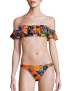 Milly Floral Print Sirolo Ruffle Bandeau Bikini Top