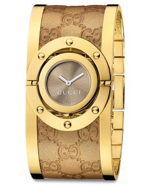 Gucci Twirl Goldtone Stainless Steel & Metallic Leather Bangle Bracelet Watch