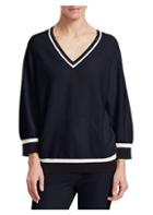Gentry Portofino Long-sleeve Lurex Knit V-neck Contrast Trim Sweater