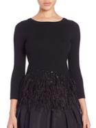 Carolina Herrera Icon Collection Embellished Ostrich Feather Trim Top