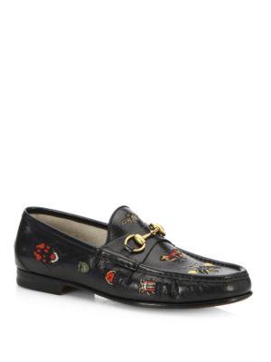 Gucci Roos Moccasin Leather Loafers With Insects