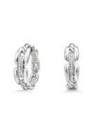 David Yurman Diamonds & Sterling Silver Pave Chain Hoop Earrings