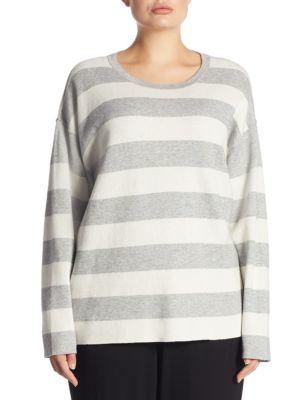 Eileen Fisher, Plus Size Roundneck Stripe Sweater