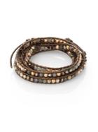 Chan Luu Labradorite, Crystal & Leather Multi-row Beaded Wrap Bracelet