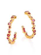 Gurhan Pointelle Diamond, Multi-stone & 24k Yellow Gold Hoop Earrings/1.2