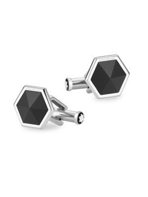 Montblanc Onyx And Stainless Steel Hexagon Cufflinks