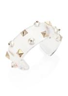 Valentino Garavani Rockstud & Faux Pearls Plexiglas Cuff Bracelet