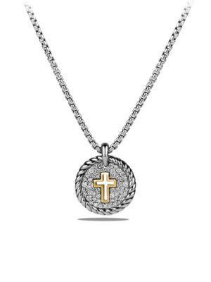 David Yurman Cable Collectibles Cross Charm Necklace With Diamonds And 18k Gold