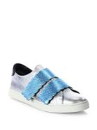 Fendi Biscuit Metallic Leather Grip-tape Sneakers