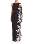 Halston Heritage One Sleeve Printed Gown